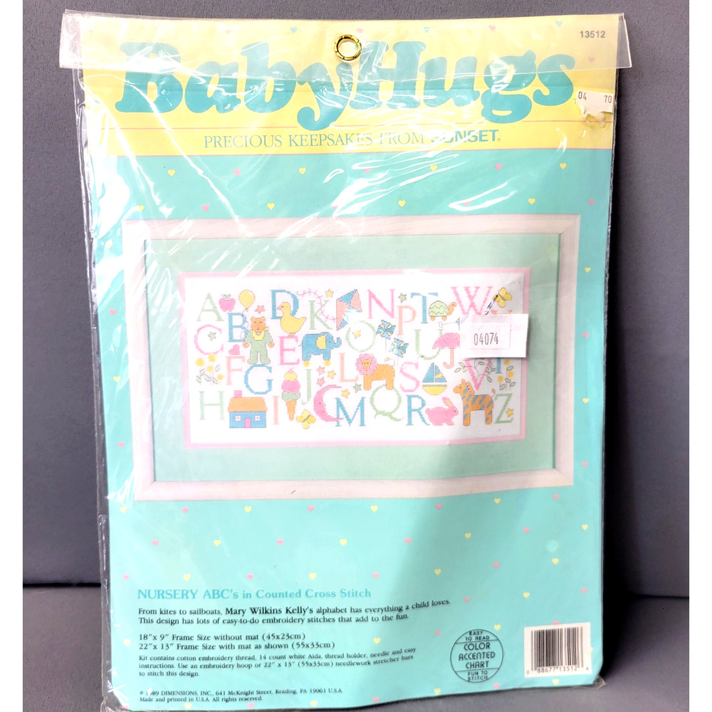 Vintage Sunset Dimensions Baby Hugs Counted Cross Stitch Kit Nurseys ABC's 1989
